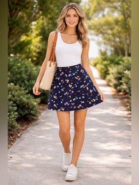 Accomplice Vintage Floral‎ Navy Wrap Skirt-size small